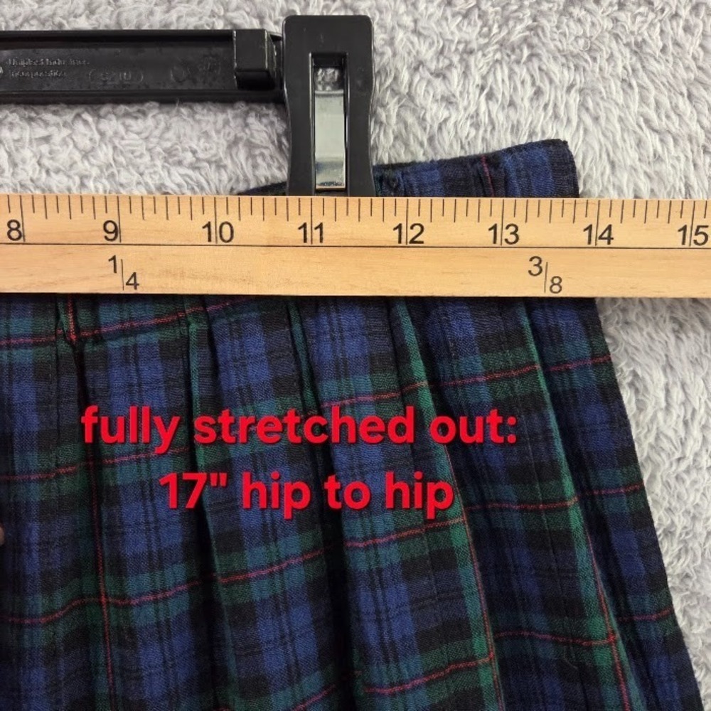 Susan Bristol New Traditions Plaid Pleated Midi Skirt Medium Blue Green Vtg USA - Picture 7 of 10